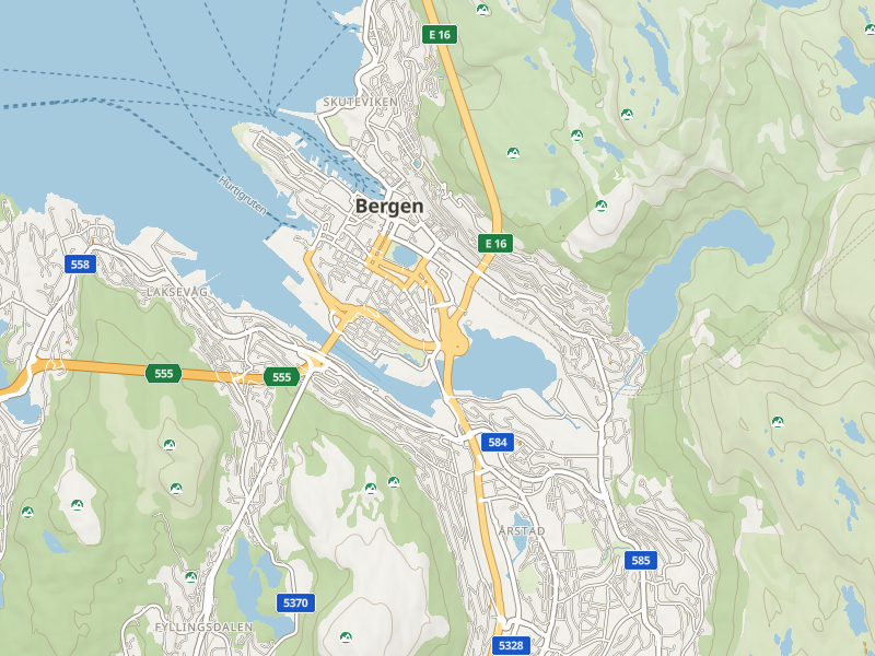 Bergen at z12 on the Adventure basemap