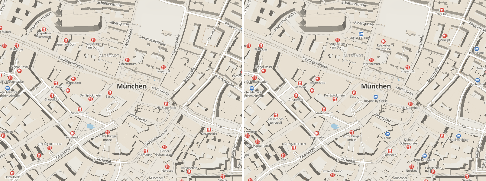 Munich centre at z16: before and after the retuned budget